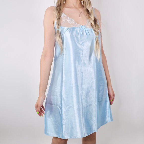 PASTEL BLUE SLIP DRESS W/ LACE TRIM - Picture 5 of 10